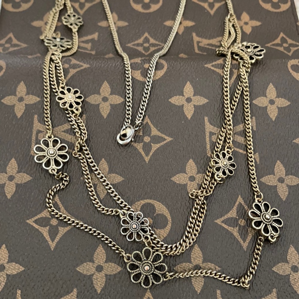 3 for $5 - Long multi layered Floral metal necklace